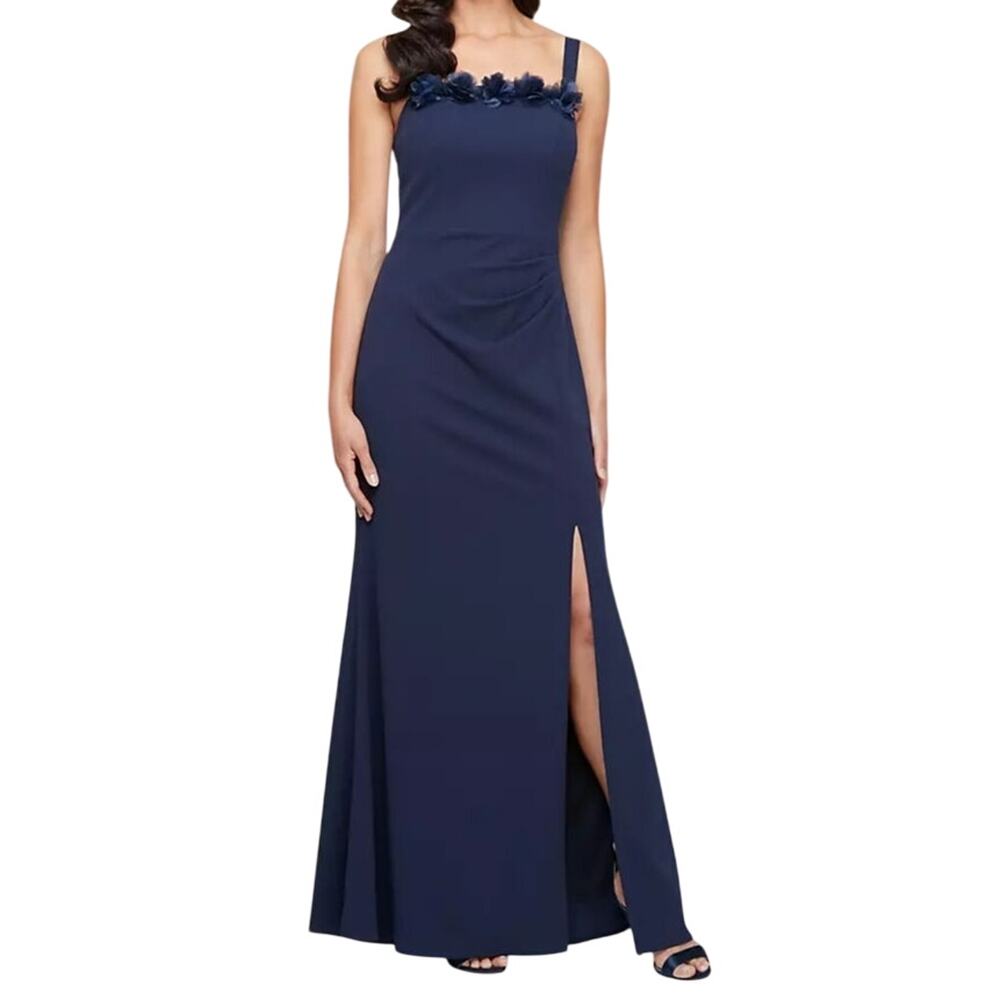 Alex Evenings Flower Neckline sleeveless dress blue size 4